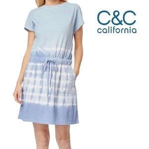 C&C California Cotton Rayon Dress T-shirt Tie-Dye Tunic Pockets Dolman Sleeve